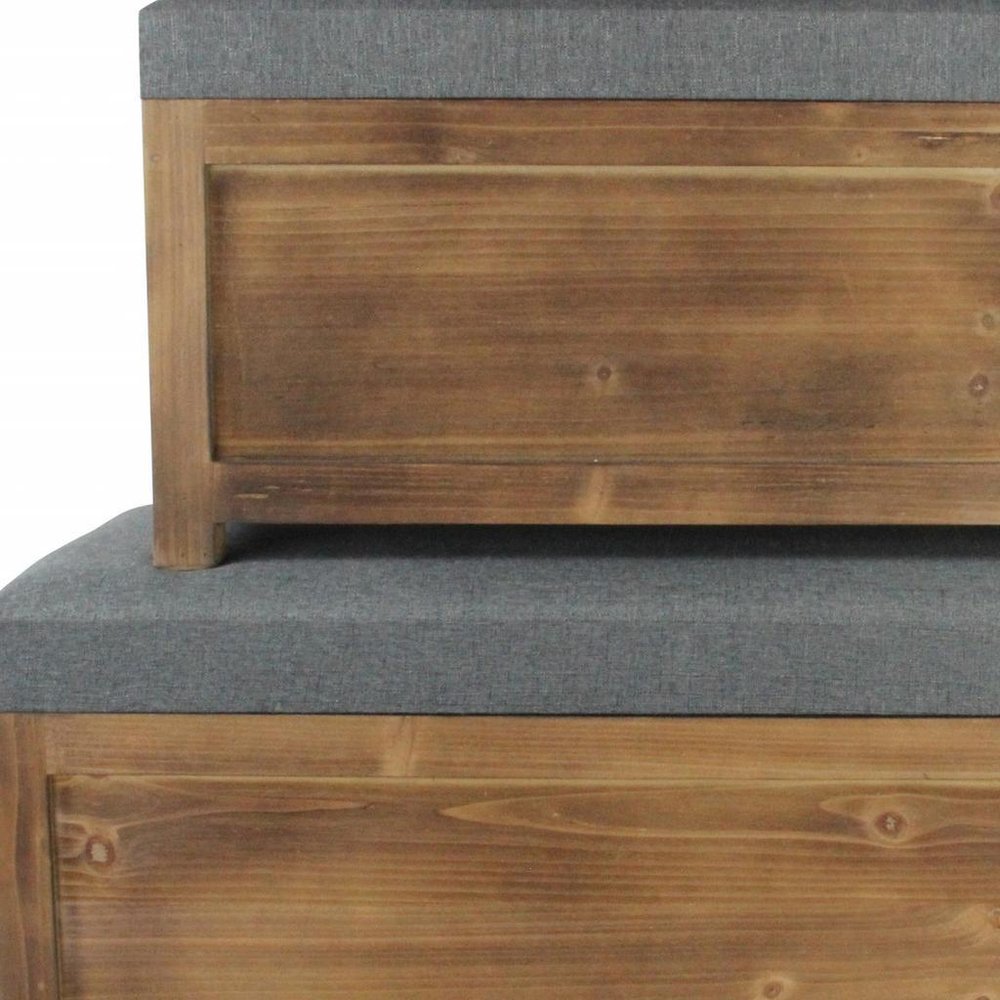 Set Of 2 Rectangular Gray Linen Fabric And Wood Storage Benches HomeRoots