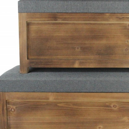 Set Of 2 Rectangular Gray Linen Fabric And Wood Storage Benches HomeRoots