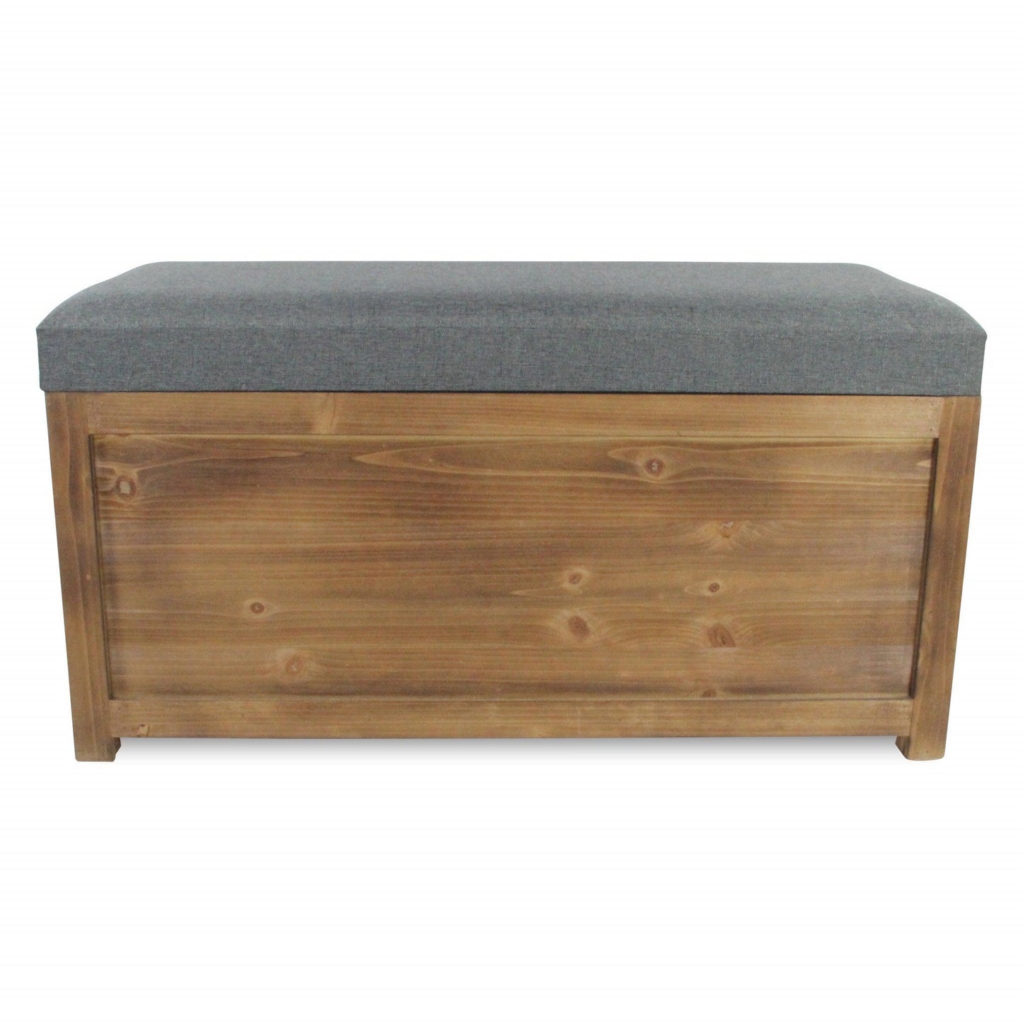 Set Of 2 Rectangular Gray Linen Fabric And Wood Storage Benches - FurniFindUSA