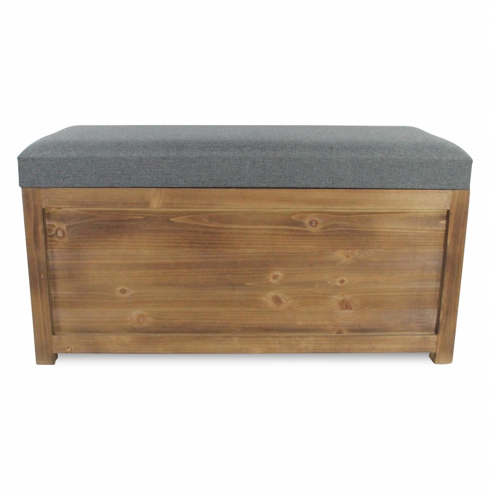 Set Of 2 Rectangular Gray Linen Fabric And Wood Storage Benches HomeRoots