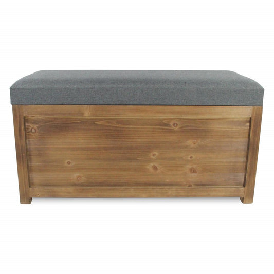 Set Of 2 Rectangular Gray Linen Fabric And Wood Storage Benches HomeRoots
