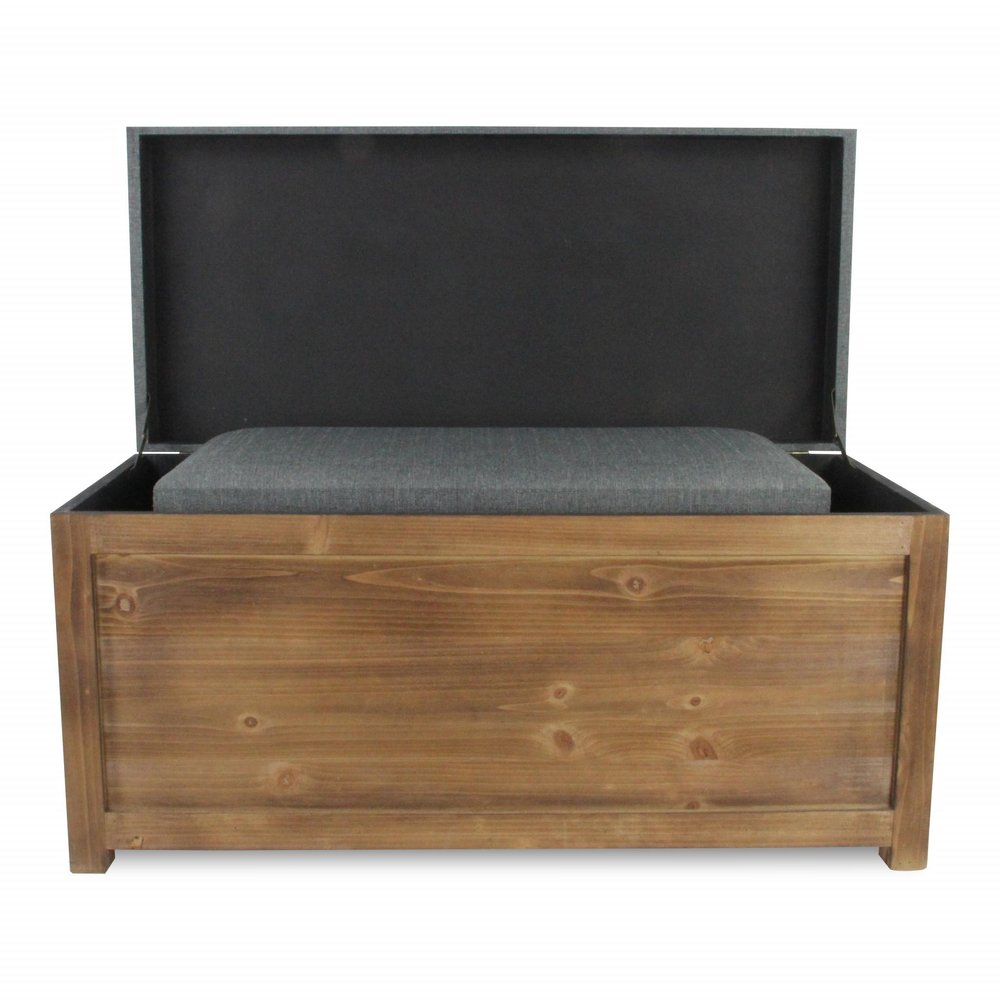 Set Of 2 Rectangular Gray Linen Fabric And Wood Storage Benches HomeRoots