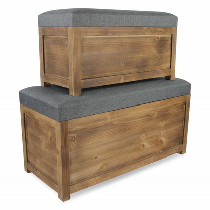 Set Of 2 Rectangular Gray Linen Fabric And Wood Storage Benches HomeRoots