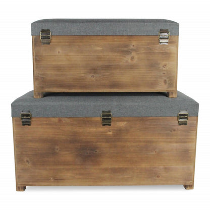 Set Of 2 Rectangular Gray Linen Fabric And Wood Storage Benches HomeRoots