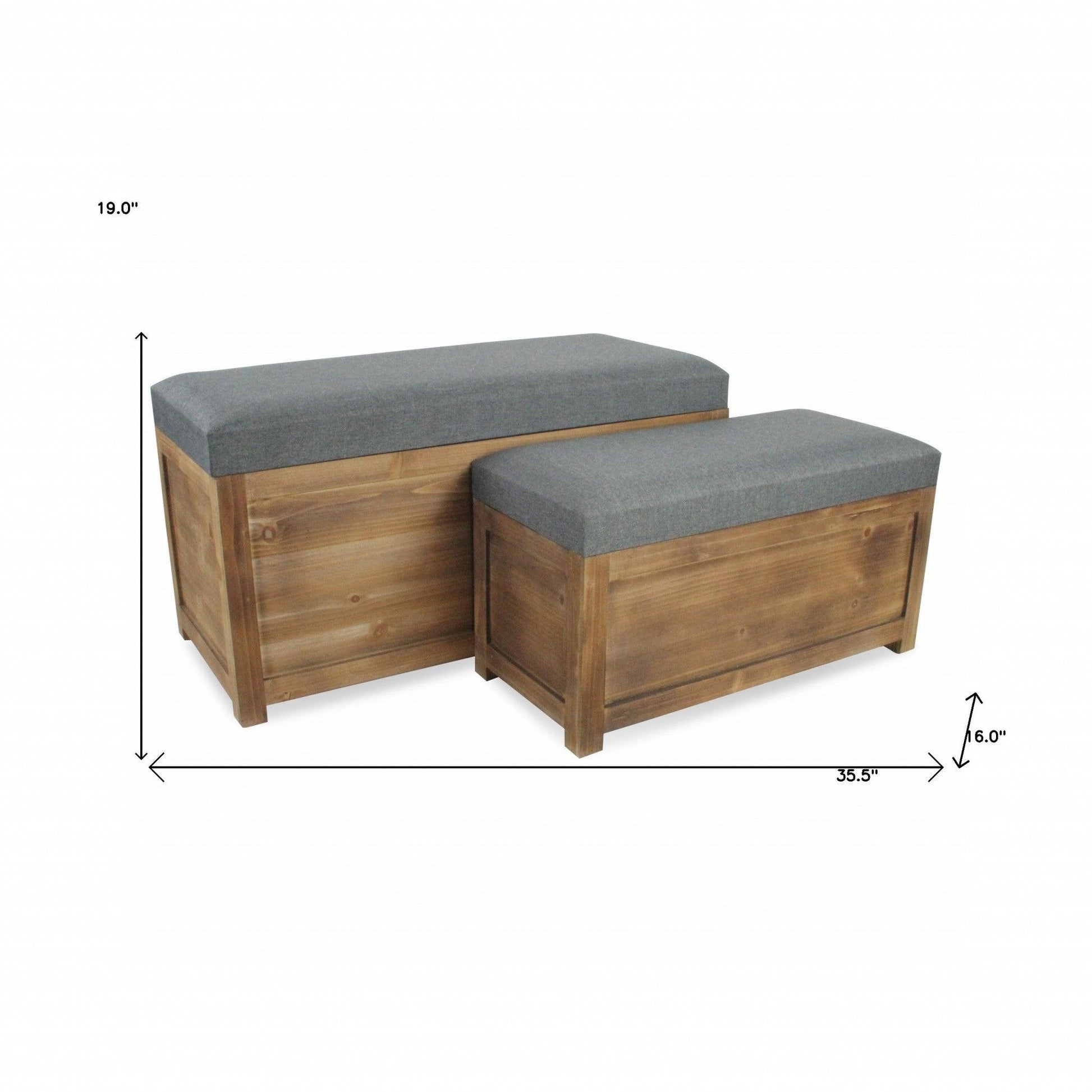 Set Of 2 Rectangular Gray Linen Fabric And Wood Storage Benches - FurniFindUSA