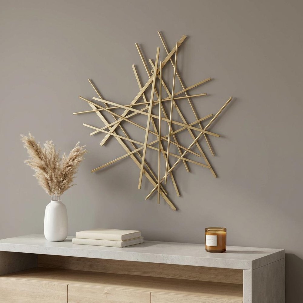 Gold Metal Abstract Linear Strips Wall Art Decor — view 5