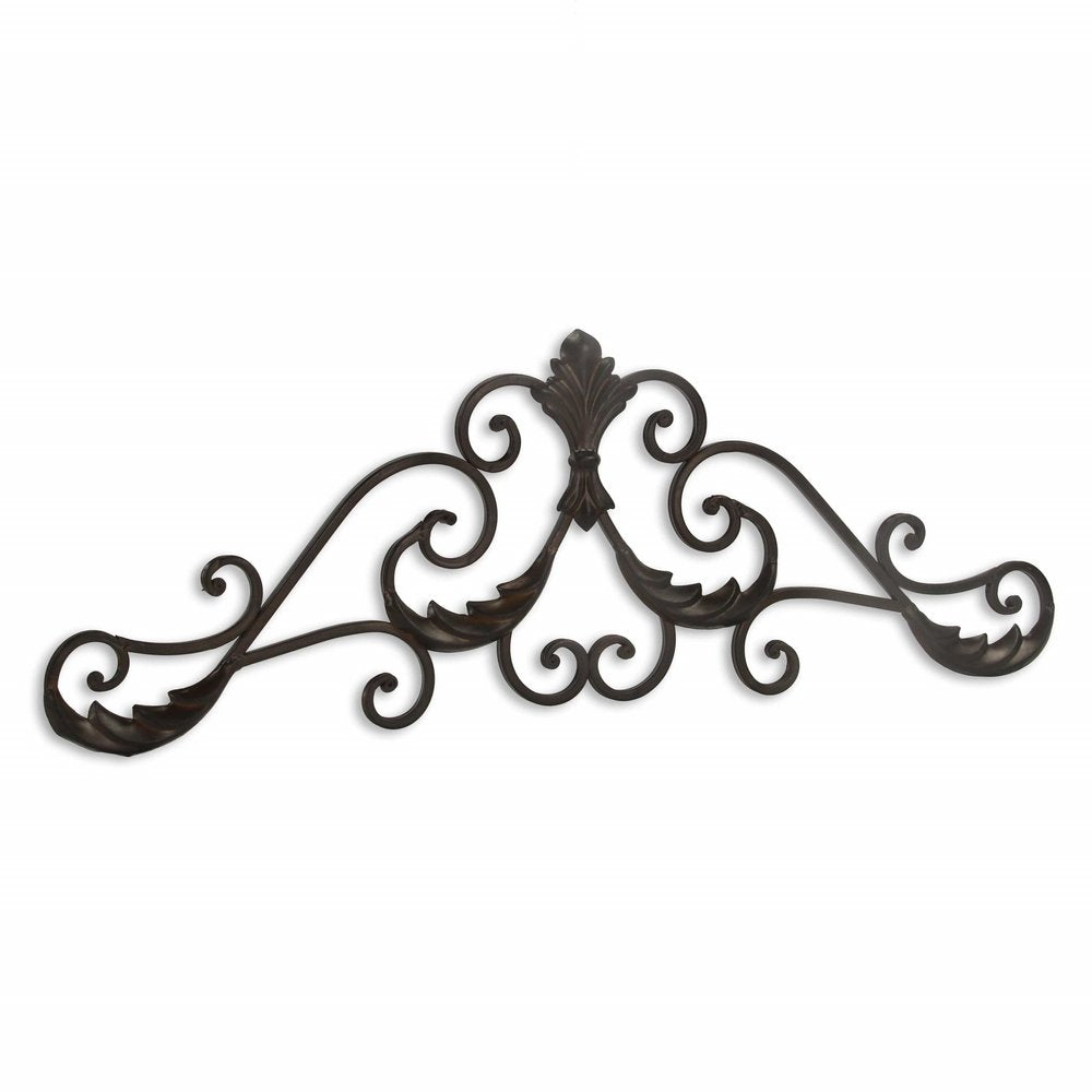 11" X 32" Brown Metal Rustic Scroll Hanging Dimensional Sculpture — view 1