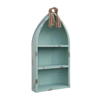34" Aqua Blue Wood Canoe Hanging Shelf HomeRoots