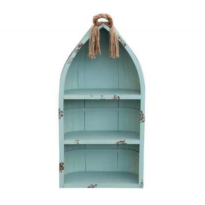 34" Aqua Blue Wood Canoe Hanging Shelf HomeRoots