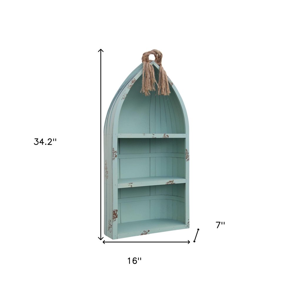 34" Aqua Blue Wood Canoe Hanging Shelf HomeRoots