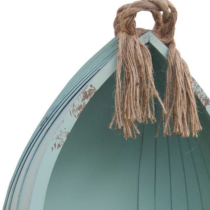 34" Aqua Blue Wood Canoe Hanging Shelf HomeRoots