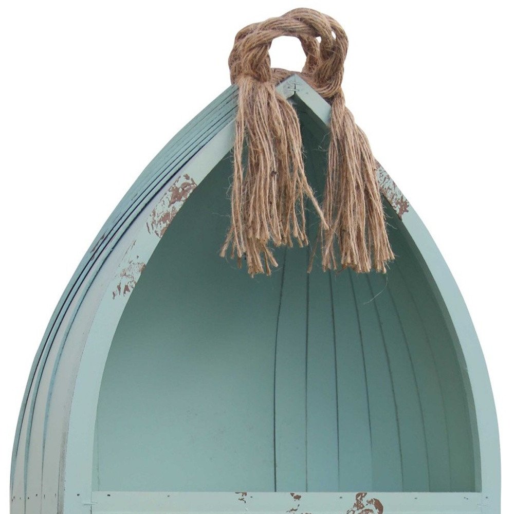 34" Aqua Blue Wood Canoe Hanging Shelf HomeRoots