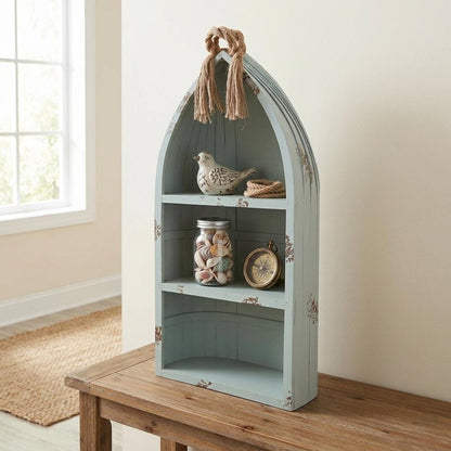 34" Aqua Blue Wood Canoe Hanging Shelf HomeRoots