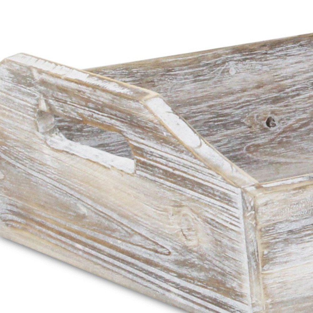 White Rustic Finish Wood Serving Tray With Handles HomeRoots