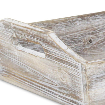 White Rustic Finish Wood Serving Tray With Handles HomeRoots