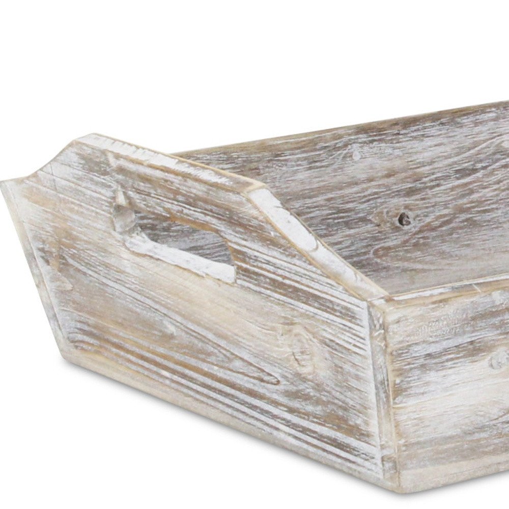 White Rustic Finish Wood Serving Tray With Handles HomeRoots