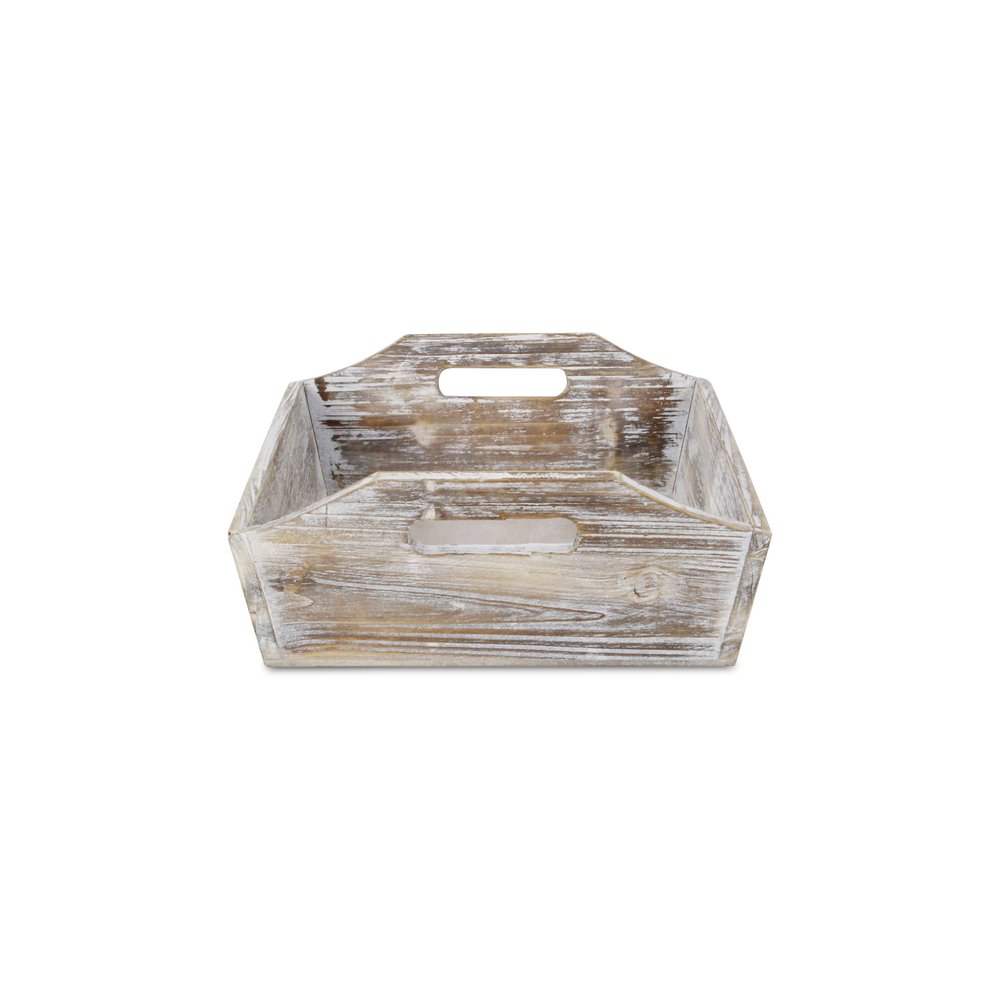 White Rustic Finish Wood Serving Tray With Handles HomeRoots