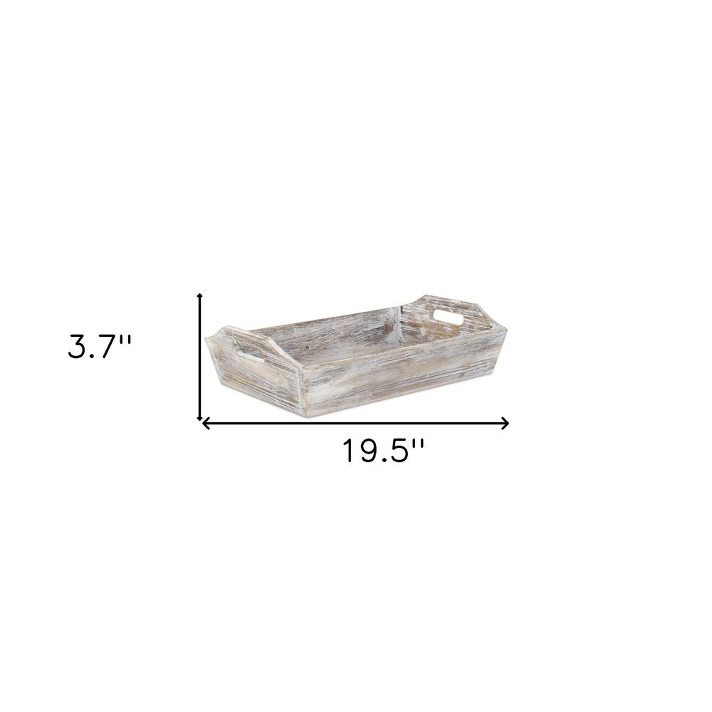 White Rustic Finish Wood Serving Tray With Handles HomeRoots