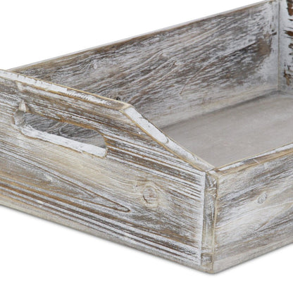 White Rustic Finish Wood Serving Tray With Handles HomeRoots