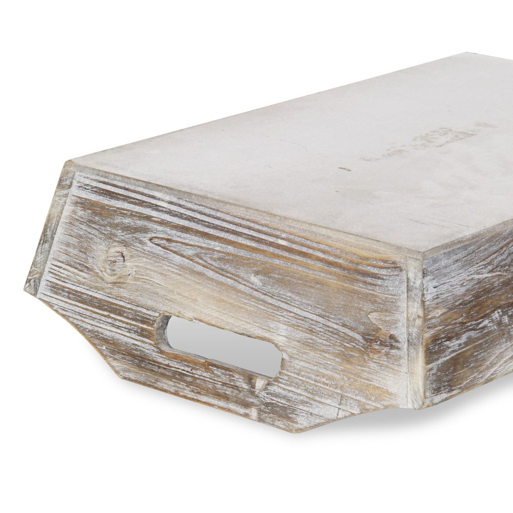 White Rustic Finish Wood Serving Tray With Handles HomeRoots