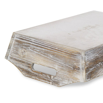 White Rustic Finish Wood Serving Tray With Handles HomeRoots