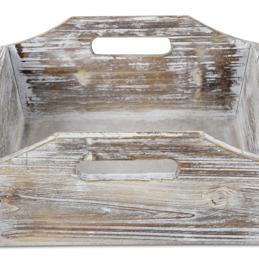 White Rustic Finish Wood Serving Tray With Handles HomeRoots