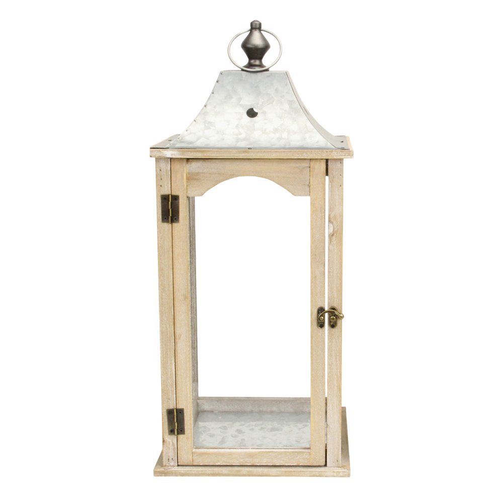 Set Of 2 Brown Wood Finished Frame Glass And Metal Top Lanterns — view 14