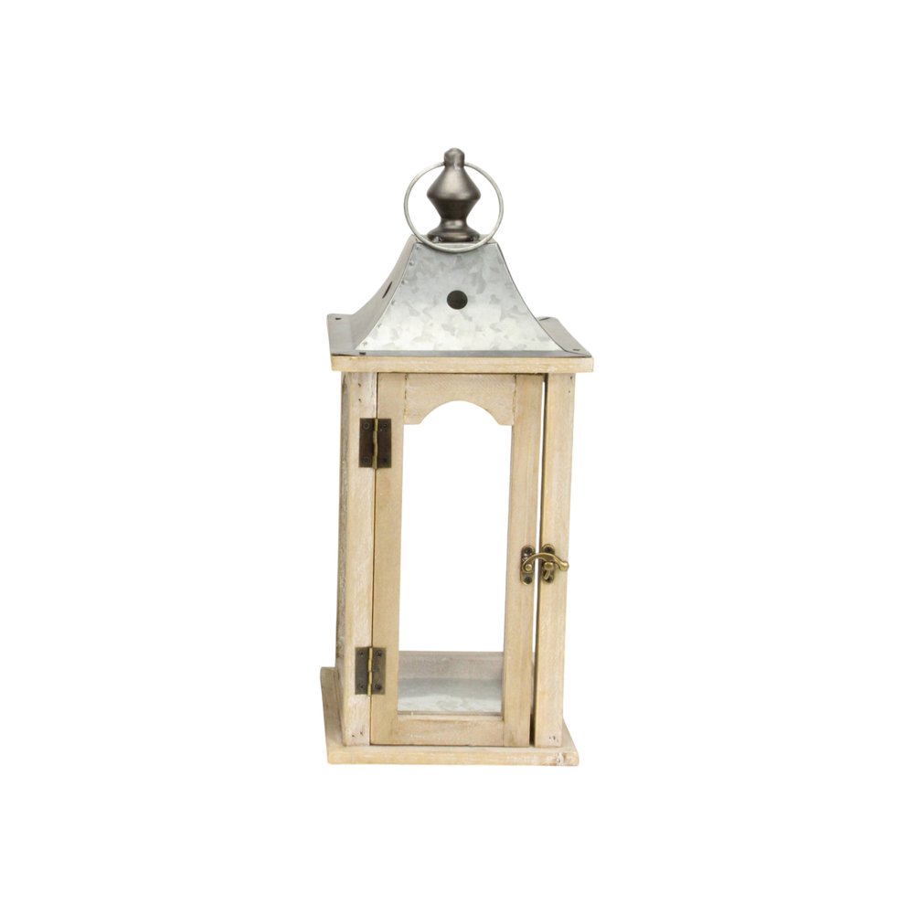 Set Of 2 Brown Wood Finished Frame Glass And Metal Top Lanterns — view 15