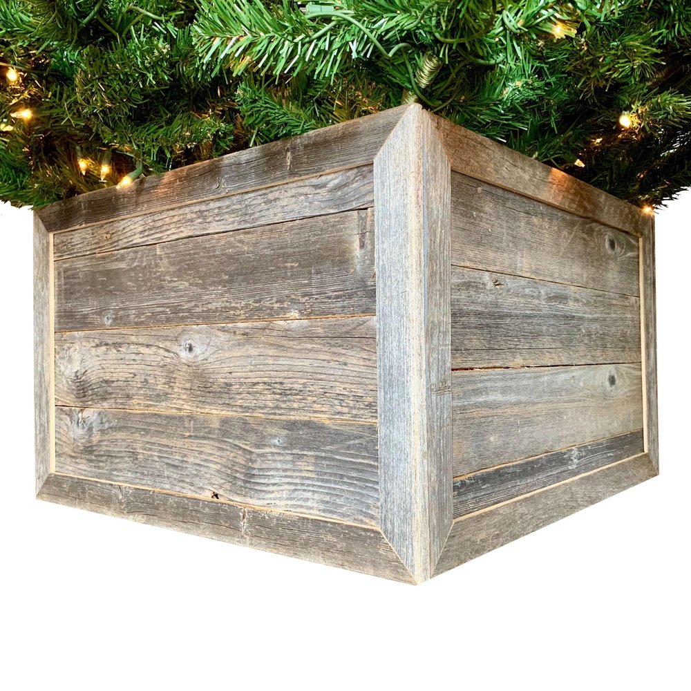 18" Gray Distressed Wood Christmas Tree Collar HomeRoots