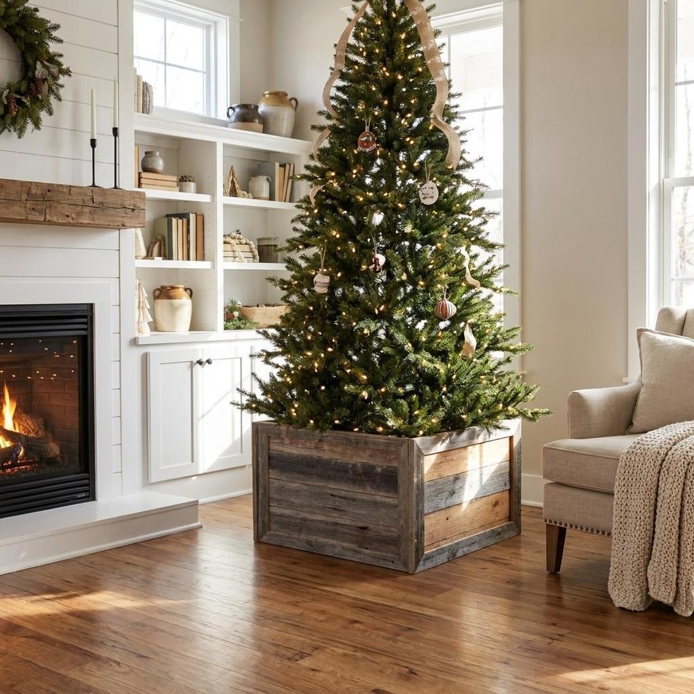 18" Gray Distressed Wood Christmas Tree Collar — view 8
