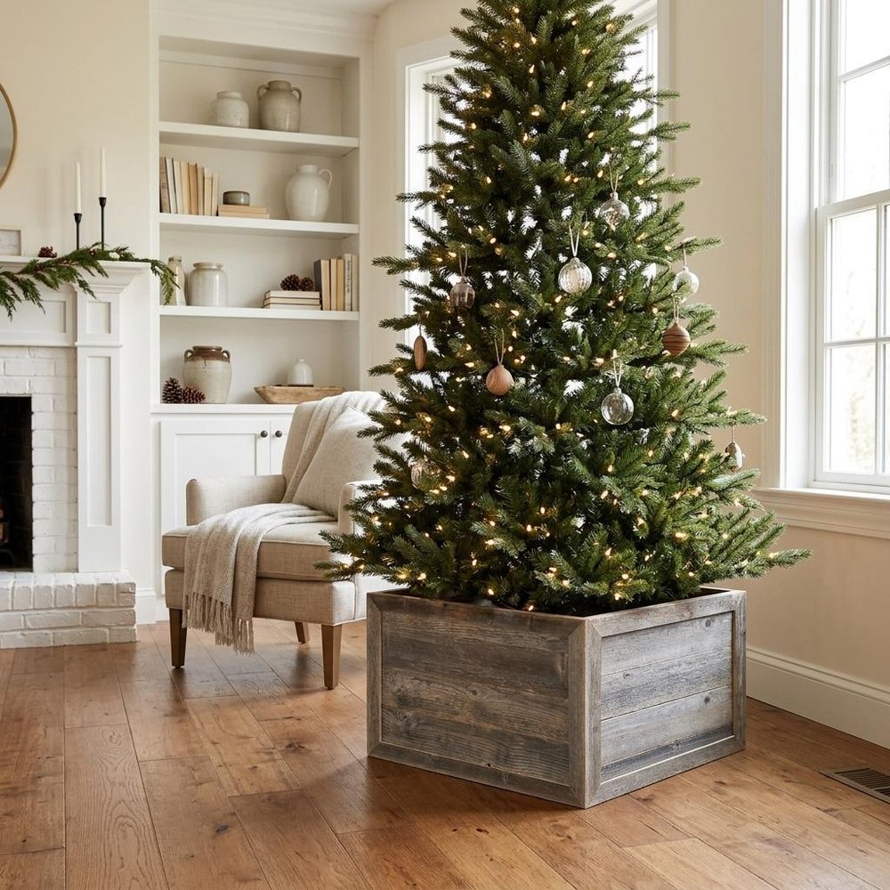 23" Natural Weathered Gray Plank Christmas Tree Collar — view 9