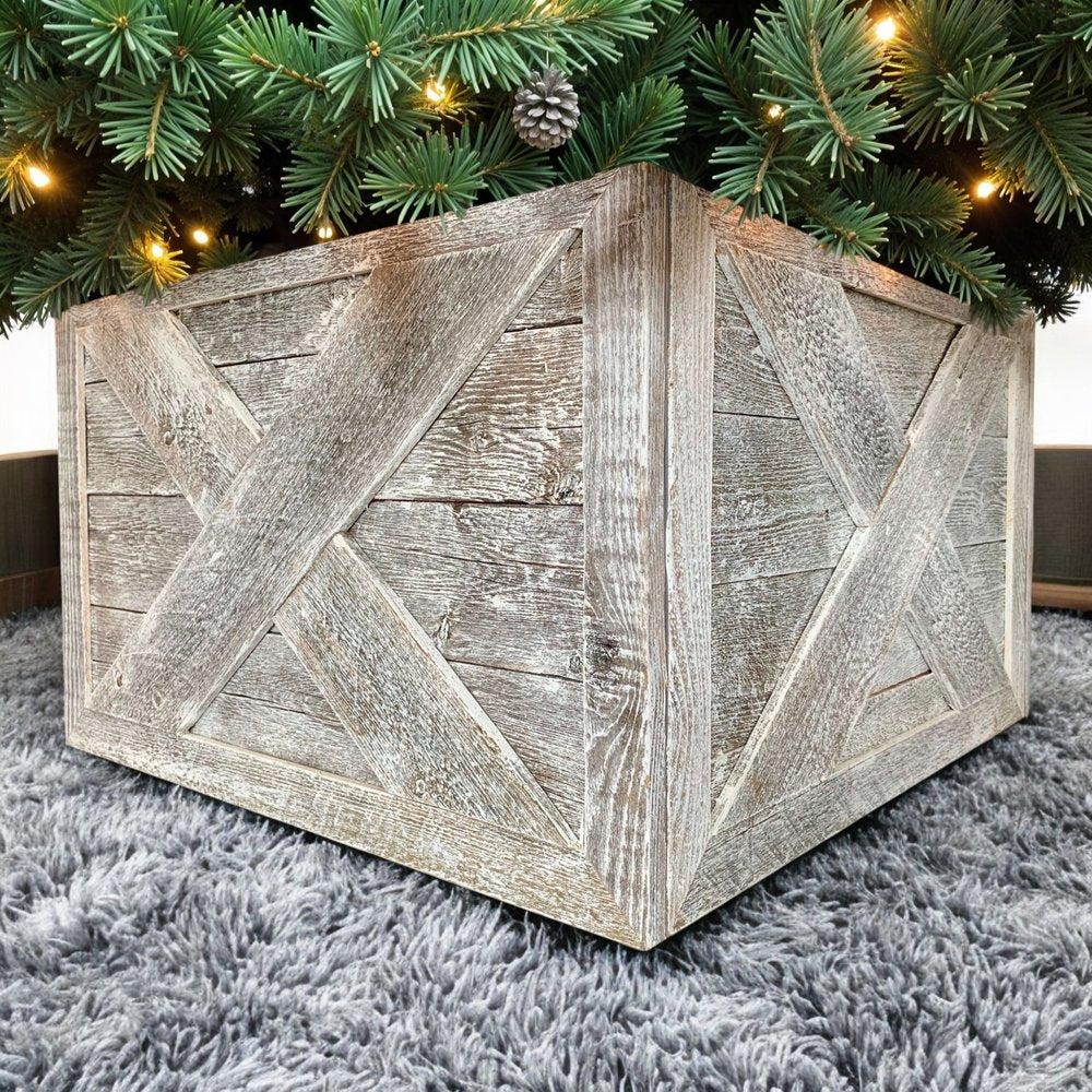 23" Natural Weathered Gray Whitewash Christmas Tree Collar HomeRoots