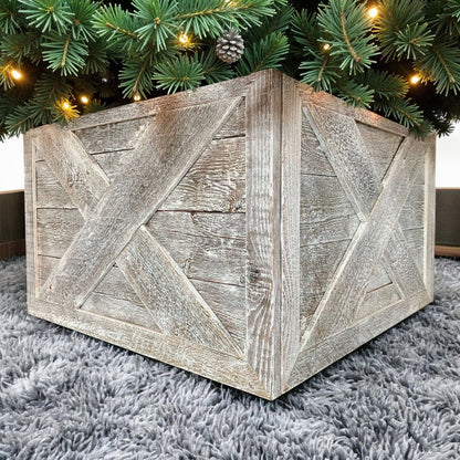 23" Natural Weathered Gray Whitewash Christmas Tree Collar HomeRoots