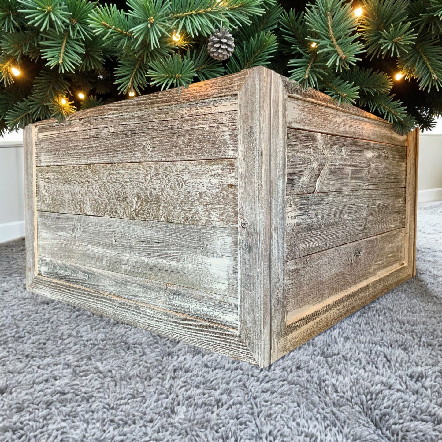 23" Gray White Wash Plank Christmas Tree Collar