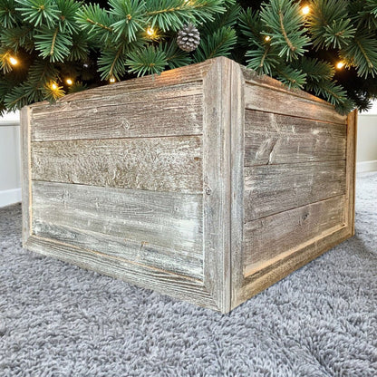 23" Gray White Wash Plank Christmas Tree Collar HomeRoots