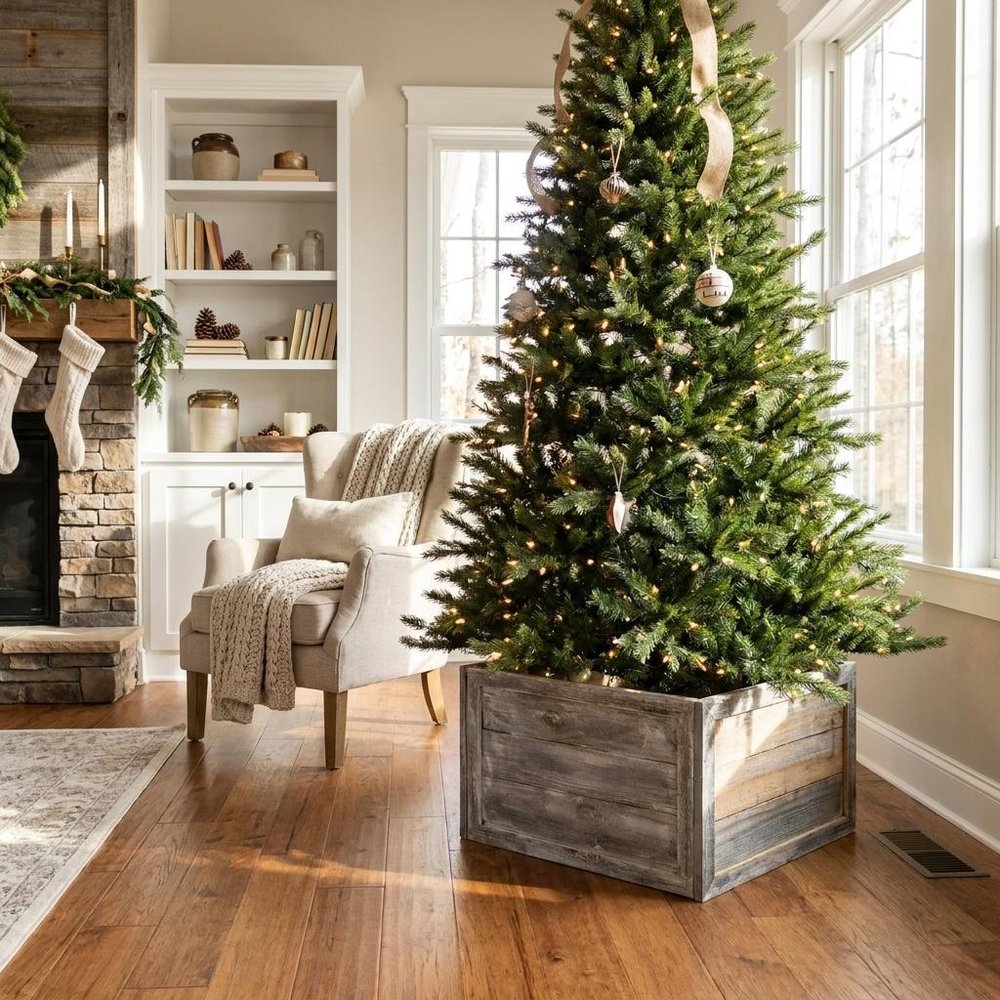 23" Gray White Wash Plank Christmas Tree Collar HomeRoots