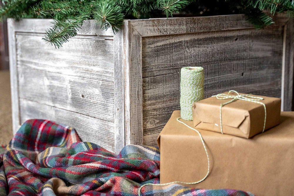 23" Gray White Wash Plank Christmas Tree Collar HomeRoots