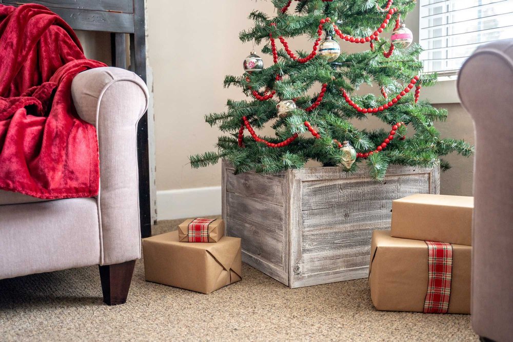 23" Gray White Wash Plank Christmas Tree Collar HomeRoots