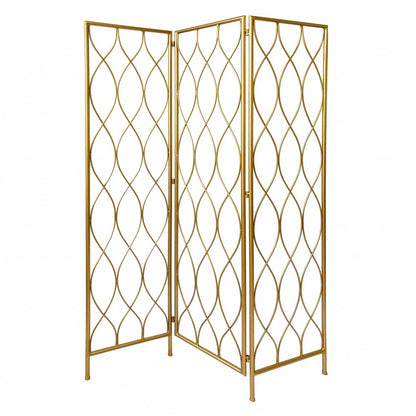 71" Gold Iron Folding Three Panel Screen Room Divider HomeRoots
