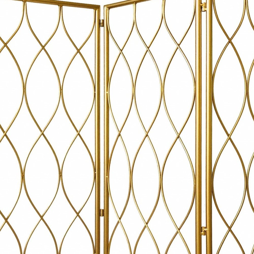 71" Gold Iron Folding Three Panel Screen Room Divider HomeRoots