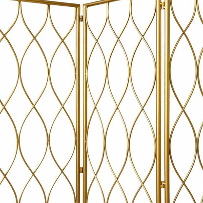 71" Gold Iron Folding Three Panel Screen Room Divider HomeRoots