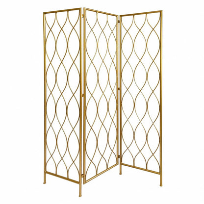 71" Gold Iron Folding Three Panel Screen Room Divider HomeRoots