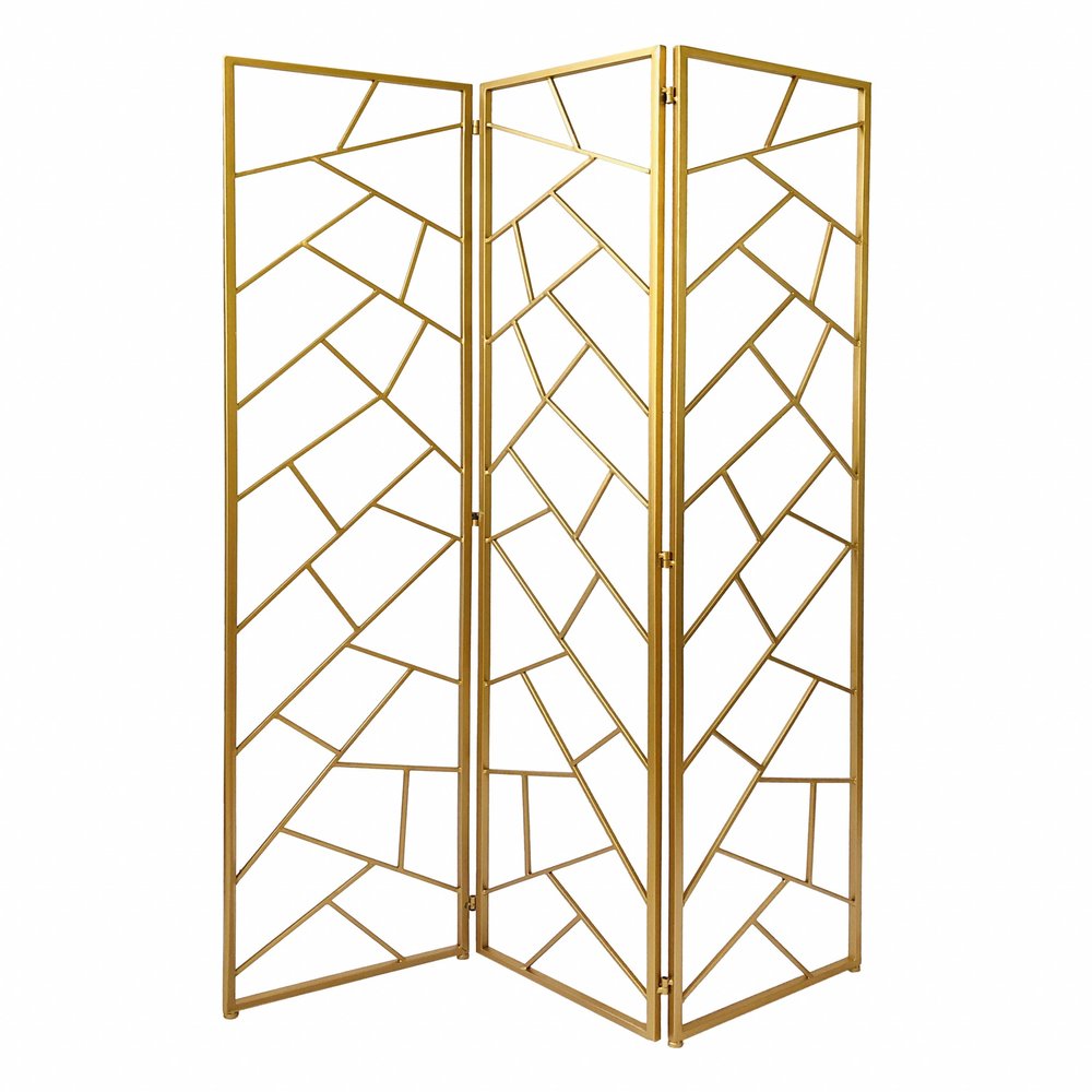 71" Gold IronFolding Three Panel Screen Room Divider HomeRoots