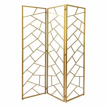 71" Gold IronFolding Three Panel Screen Room Divider HomeRoots