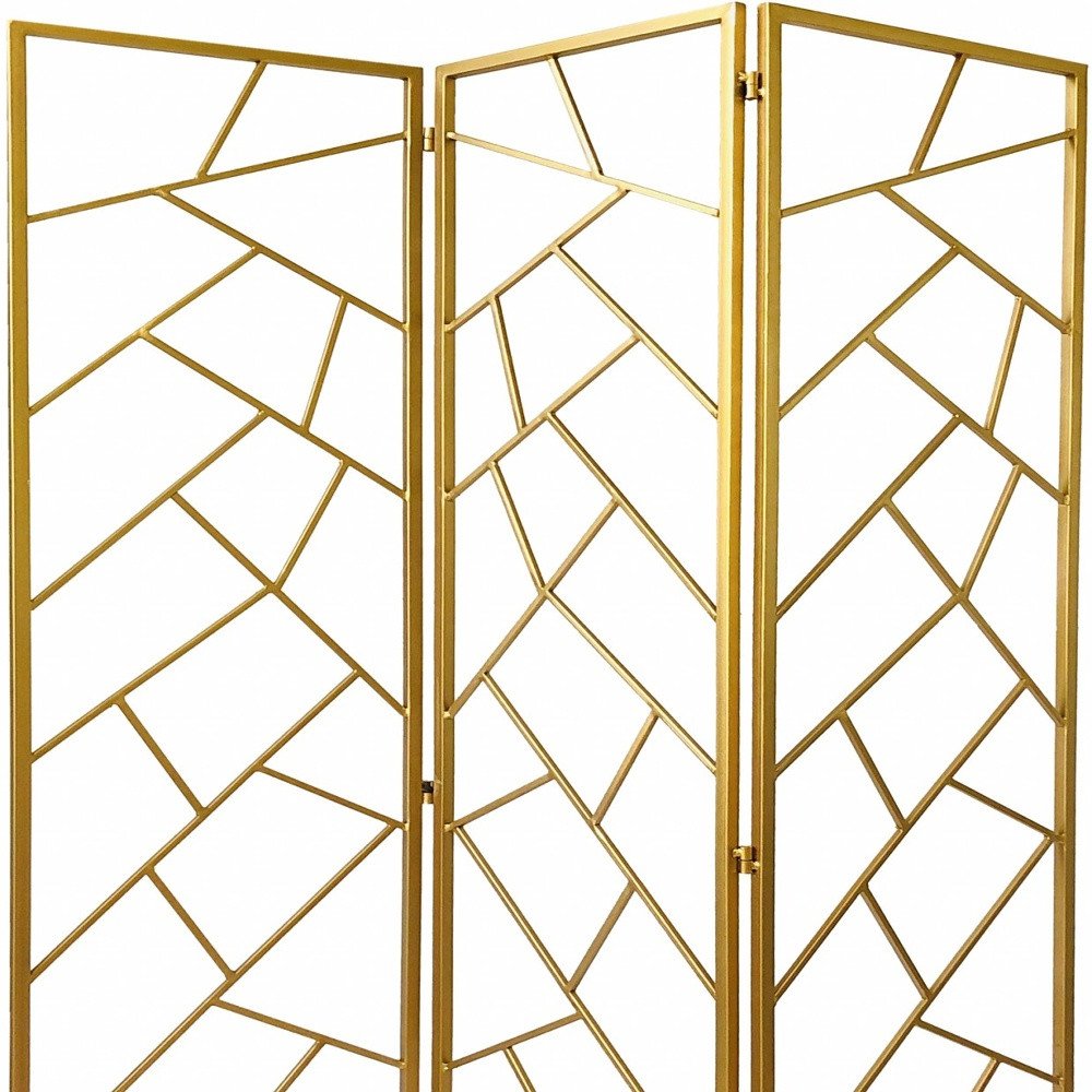 71" Gold IronFolding Three Panel Screen Room Divider HomeRoots