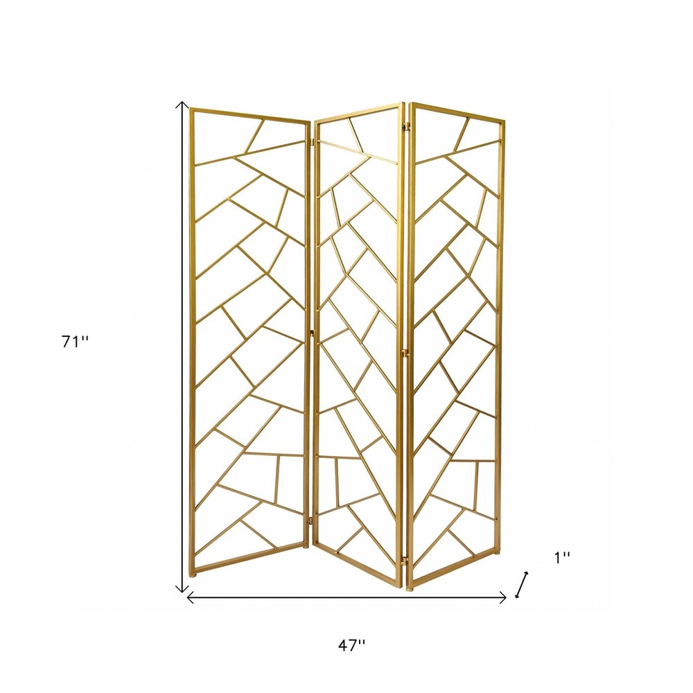 71" Gold IronFolding Three Panel Screen Room Divider HomeRoots