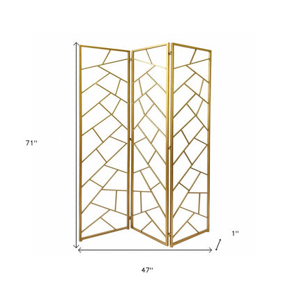 71" Gold IronFolding Three Panel Screen Room Divider HomeRoots