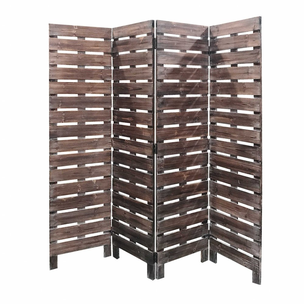 72" Brown Folding Four Panel Screen Room Divider HomeRoots