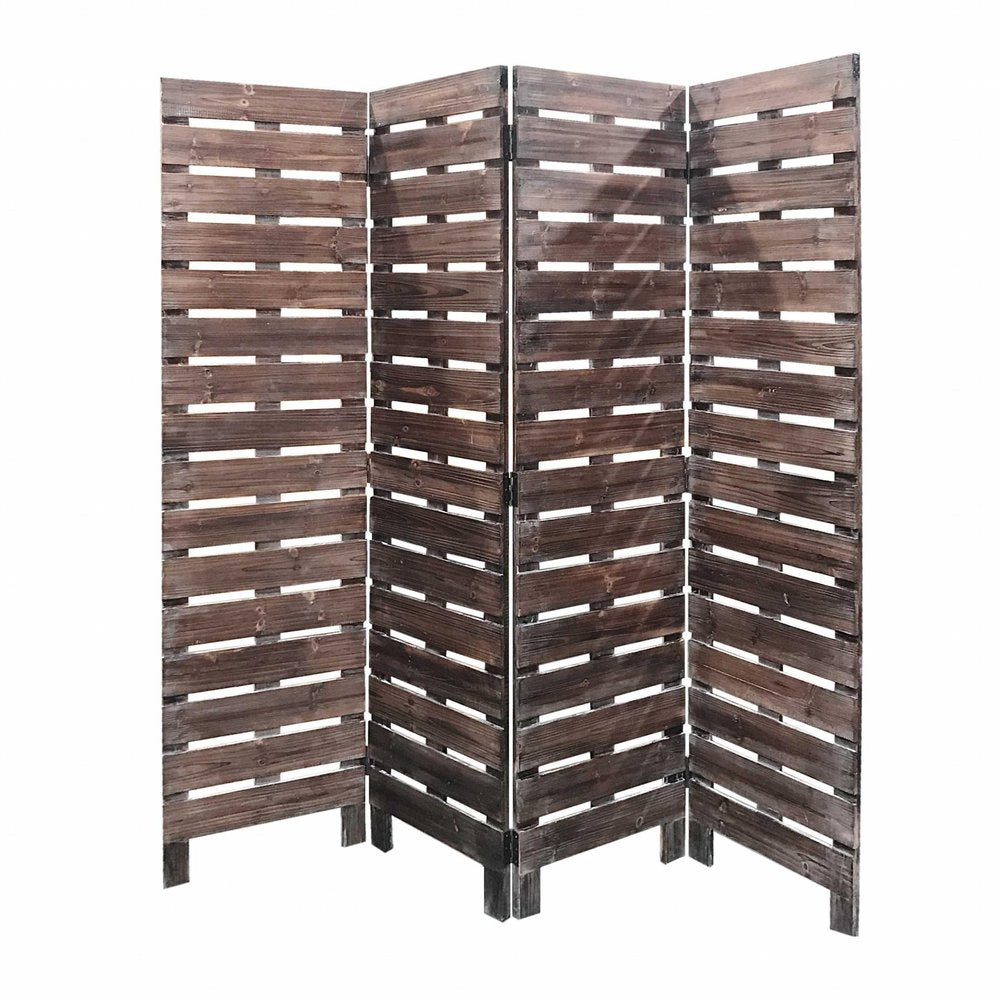 72" Brown Folding Four Panel Screen Room Divider HomeRoots