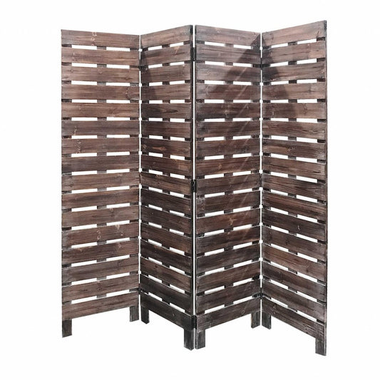 72" Brown Folding Four Panel Screen Room Divider HomeRoots
